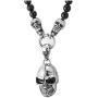 COOLSTEELANDBEYOND Gothic Style, Mens Women Black Onyx Beads Chain Necklace and Stainless Steel Vintage Skulls Pendant