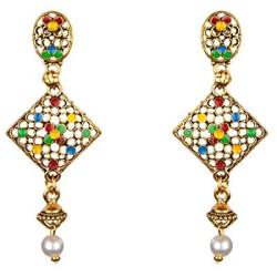 Efulgenz Indian Bollywood Antique Gold Plated Wedding Faux Pearl Crystal Kundan Dangle Jhumka Jhumki Earrings Jewelry Set