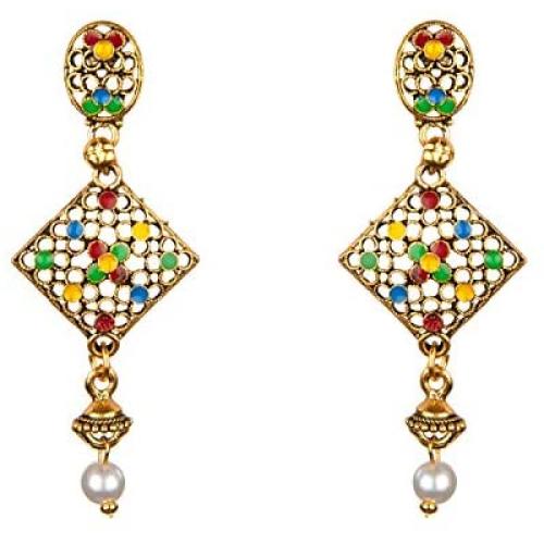 Efulgenz Indian Bollywood Antique Gold Plated Wedding Faux Pearl Crystal Kundan Dangle Jhumka Jhumki Earrings Jewelry Set
