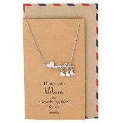 Quan Jewelry Handmade Mothers Day Gifts, Mom Daughters Necklace 2 Birds Pendant, Necklaces for Women, Presents for Mama, Grandma, Stepmom, Thank You Appreciation Birthday Card, 16-in to 18-in (3 Birds)