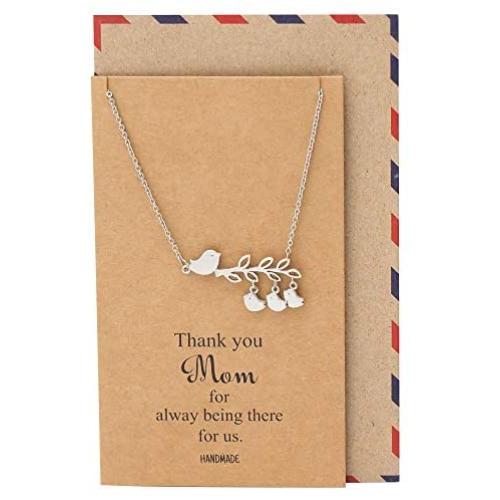 Quan Jewelry Handmade Mothers Day Gifts, Mom Daughters Necklace 2 Birds Pendant, Necklaces for Women, Presents for Mama, Grandma, Stepmom, Thank You Appreciation Birthday Card, 16-in to 18-in (3 Birds)