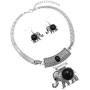 Rosemarie Collections Women’s Lucky Elephant Circular Natural Howlite Statement Necklace Earrings Set, 10''-13'' with 3'' Extension