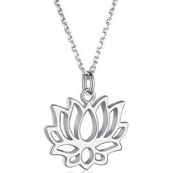 Annis Munn Lotus Necklace - 925 Sterling Silver Flower Pendant Necklace, Dainty Lotus Charm Valentines Day Jewelry