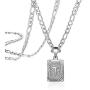 Joycuff Silver Square Initial Necklaces for Women Men Teen Girls Boys Husband Dad Mom Daughter Personalized Letter Name 26 Alphabets Stainless Steel Figaro Chain Medallion Pendant Necklace
