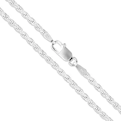 Sterling Silver Diamond-Cut Rope Chain 1.1mm 1.5mm 1.7mm 2mm 2.5mm Solid 925 Italy New Necklace Sterling Silver Diamond-Cut Rope Chain 1.1mm 1.5mm 1.7mm 2mm 2.5mm Solid 925 Italy New Necklace