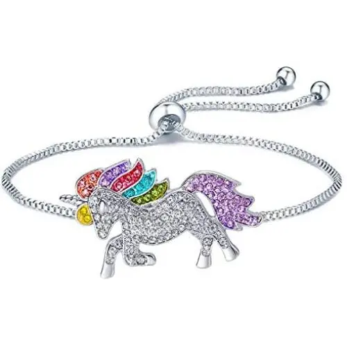 ALoveSoul Silver Tone Little Princess Rainbow Unicorn Pendant Girl Ladies Fashion Necklace Gift for Women