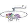 ALoveSoul Silver Tone Little Princess Rainbow Unicorn Pendant Girl Ladies Fashion Necklace Gift for Women