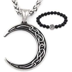 Gungneer Stainless Steel Celtic Knot Crescent Moon Pendant Necklace Irish Protection Accessories Keel Chain Jewelry