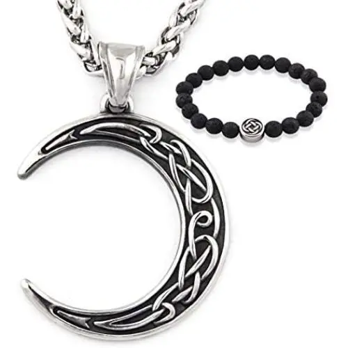 Gungneer Stainless Steel Celtic Knot Crescent Moon Pendant Necklace Irish Protection Accessories Keel Chain Jewelry Gungneer Stainless Steel Celtic Knot Crescent Moon Pendant Necklace Irish Protection Accessories Keel Chain Jewelry