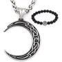 Gungneer Stainless Steel Celtic Knot Crescent Moon Pendant Necklace Irish Protection Accessories Keel Chain Jewelry