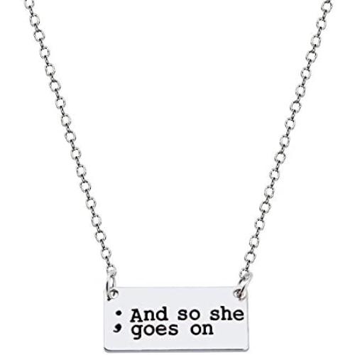 KUIYAI My Story Isnt Over Yet Inspired Necklace Keychain Depression Awareness Semicolon Jewelry