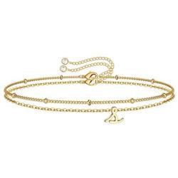 Yoosteel Tiny Initial Bracelets for Women Girls, 14K Gold Filled Handmade Letter Bead Bracelet Personalized Layered Initial Bracelets for Women Girls Jewelry Gifts