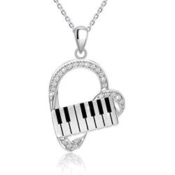 925 Sterling Silver Heart Pendant Piano Keyboard Necklace Music Jewelry for Women Girls