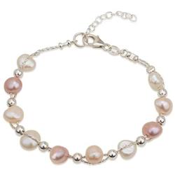 Entwined Cultured Pearl and Sterling Silver Beads 17.7'' Chain Necklace or 7.3'' Bracelet with Bonus Sterling Pearl Studs