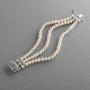 Mariell Genuine Freshwater Pearl 3-Strand Bridal Bracelet - Luxe 3-Row Pearl Bracelet with CZ Clasp
