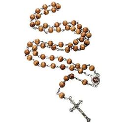 Catholic Olive Wood Rosary Beaded Prayer Jerusalem Cross Decor Crucifixion of Christ Jesus Necklace for Auto Vehicle for Men Women Religious Jewelry Pendant 14 inch