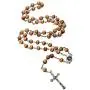 Catholic Olive Wood Rosary Beaded Prayer Jerusalem Cross Decor Crucifixion of Christ Jesus Necklace for Auto Vehicle for Men Women Religious Jewelry Pendant 14 inch