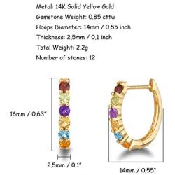 FANCIME 14k Solid Yellow Gold Star & Wish Rainbow Multicolor Gemstones 0.88cttw Peridot/Citrine/Yellow Sapphire/Garnet/Blue Topaz/Amethyst Small Tiny Huggie Hoop Earrings For Women Girls (Huggie Hoops)