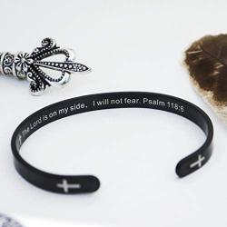 RENYILIN Black Religious Prayer Bracelet Christian Cross Cuff Baptism Faith Biblical Scripture Inspired Cuff Jewelry
