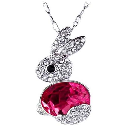 Bunny Necklace for Girls/Women - Silver Rabbit Pendant - Easter Necklace for Women - Easter Bunny Jewelry Gifts for Girls - Easter Jewelry for Girls - Silver with Rhinestones - Mall of Style