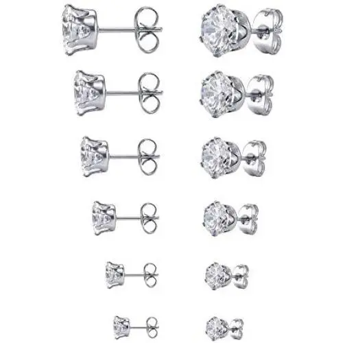 YIGEAN Stainless Steel Round Clear Cubic Stud Earrings,Hypoallergenic Multi-Piercing Ears,Jewelry Gifts Of Men,Women,Boys & Girls(6 Pairs) YIGEAN Stainless Steel Round Clear Cubic Stud Earrings,Hypoallergenic Multi-Piercing Ears,Jewelry Gifts Of Men,Women,Boys & Girls(6 Pairs)