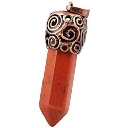Nupuyai Crystal Point Wand Healing Stone Pendant Necklace for Unisex, Copper Wrapped Stone Pendant with Chain 22.8''