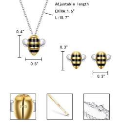 EleQueen 925 Sterling Silver Cute Bee Pendant Choker Necklaces Stud Earrings Jewelry Sets