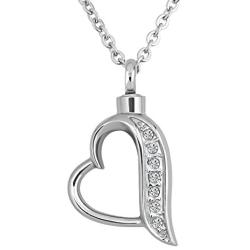 CharmSStory Clear White Synthetic Crystal Heart Urn Necklace for Ashes Cremation Memorial Keepsake Pendant