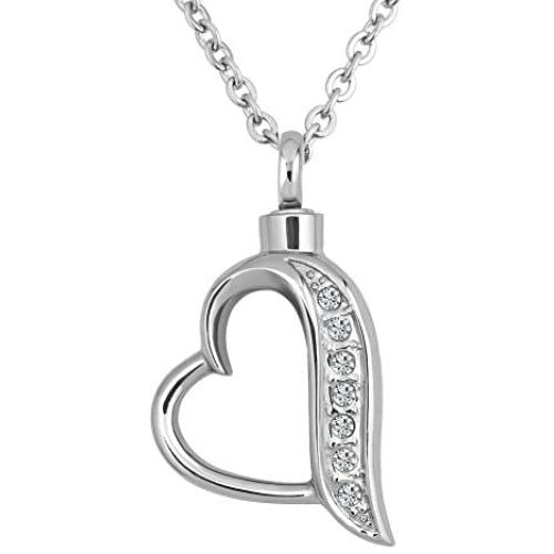 CharmSStory Clear White Synthetic Crystal Heart Urn Necklace for Ashes Cremation Memorial Keepsake Pendant