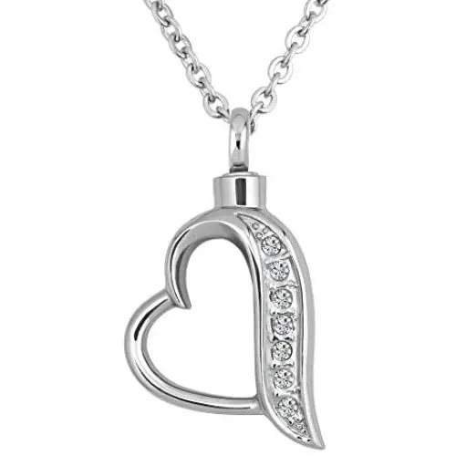 CharmSStory Clear White Synthetic Crystal Heart Urn Necklace for Ashes Cremation Memorial Keepsake Pendant CharmSStory Clear White Synthetic Crystal Heart Urn Necklace for Ashes Cremation Memorial Keepsake Pendant