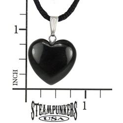Steampunkers USA Big Heart Collection - 20mm Classic Obsidian Black - 20-22 inch Black Cord – Crystal Gemstone Carved Necklace Charm Handmade