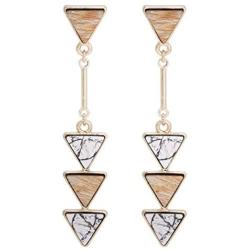 BONALUNA Bohemian Wood And Marble Effect Triangle Drop Statement Earrings