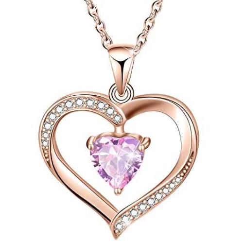 ✦Gifts for Mothers Day✦ Forever Love Heart Necklace Jewelry 18K White Gold/ Rose Gold Plated 925 Sterling Silver Birthstone Pendant Necklace with 5A Cubic Zirconia Birthday Gifts for Women and Girls