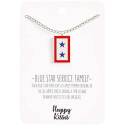 Happy Kisses Blue Star Service Flag Necklace – Blue Star Mom Pendant– One, Two & Three Stars – Message Card