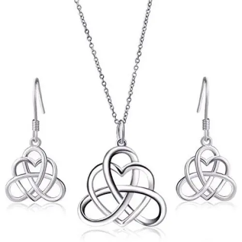 925 Sterling Silver Good Luck Vintage Irish Celtic Triquetra Knot Heart Pendant Necklace and Earrings Jewelry Set… 925 Sterling Silver Good Luck Vintage Irish Celtic Triquetra Knot Heart Pendant Necklace and Earrings Jewelry Set…