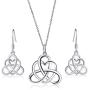 925 Sterling Silver Good Luck Vintage Irish Celtic Triquetra Knot Heart Pendant Necklace and Earrings Jewelry Set…