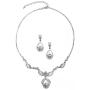 Mariell Silver Vintage Crystal Necklace and Earrings Jewelry Set for Prom, Bridal and Bridesmaids
