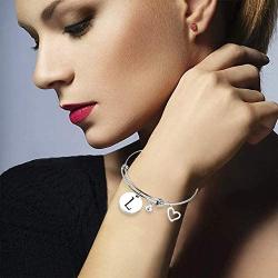TOGON Initial Bracelet Letter Bracelet with Heart Charm Memory Bracelet Jewelry Gift for her