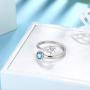 Round Crystal Solitaire Birthstone Ring Adjustable Women 925 Sterling Silver Cubic Zirconia Birth Month Open Ring Stackable Statement Rings for Girls Birthstone Wedding Engagement Ring Jewelry Gift