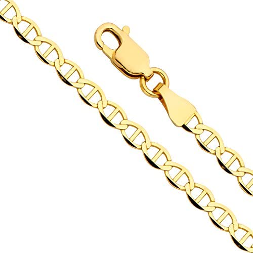 14k REAL Yellow Gold Solid Mens 4.5mm Flat Mariner Chain Necklace with Lobster Claw Clasp 14k REAL Yellow Gold Solid Mens 4.5mm Flat Mariner Chain Necklace with Lobster Claw Clasp