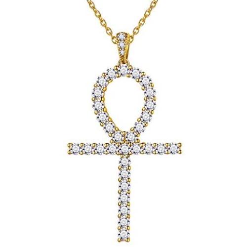 Egyptian Ankh Earrings Cubic Zirconia Iced Out Ankh Cross Earrings for Mens Women 925 Sterling Silver/Black Metal/18K Gold Plated Key of Life Dangle Drop Earrings Amulet Symbol Religious Jewelry