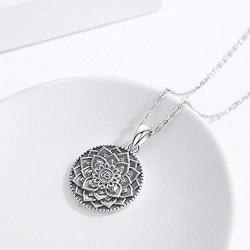 Om Lotus Mandala Necklace 925 Sterling Silver Ohm Aum Boho Yoga Necklaces for Women Open Filigree Flower of Life Necklace for Mom Viking Hippie Gifts Jewelry for Men