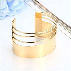 MXYZB Stainless Steel Smooth Hollow Hoop Open Ended Wide Cuff Bangle Bracelet, Adjustable