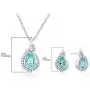 .925 Sterling Silver Pear Cut Created Aquamarine & Created White Sapphire Teardrop 18'' Pendant Necklace and Stud Earring March Birthstone Jewelry Set