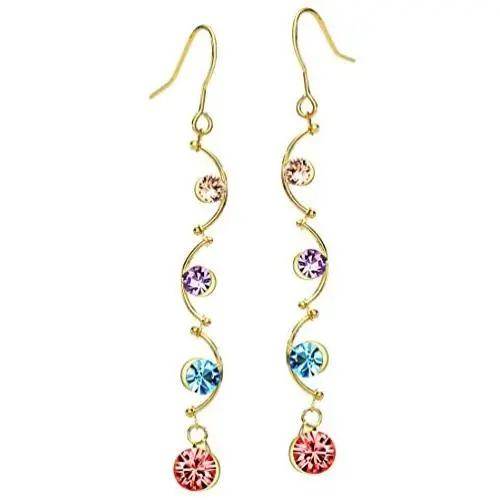 Neoglory Jewelry 14k Gold Plated Multicolor Beads Rhinestone Dangle Earrings 2.5'' Neoglory Jewelry 14k Gold Plated Multicolor Beads Rhinestone Dangle Earrings 2.5''