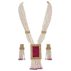 CROWN JEWEL Indian Bollywood Ethnic Gold Plated Pearl Kundan Fashion Jewelry Necklace Set for Women