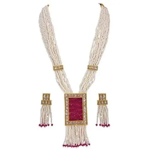 CROWN JEWEL Indian Bollywood Ethnic Gold Plated Pearl Kundan Fashion Jewelry Necklace Set for Women CROWN JEWEL Indian Bollywood Ethnic Gold Plated Pearl Kundan Fashion Jewelry Necklace Set for Women