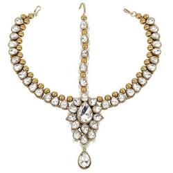 MUCH-MORE Gorgeous Style Stunning Gold Plated Kundan Stone Indian Matha Patti Head Partywear Jewelry for Women