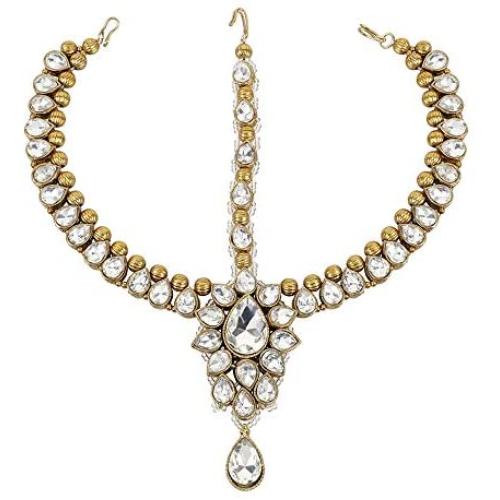 MUCH-MORE Gorgeous Style Stunning Gold Plated Kundan Stone Indian Matha Patti Head Partywear Jewelry for Women