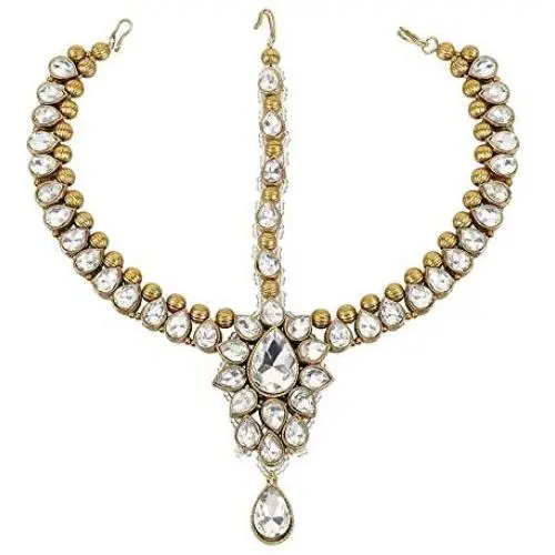 MUCH-MORE Gorgeous Style Stunning Gold Plated Kundan Stone Indian Matha Patti Head Partywear Jewelry for Women